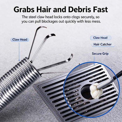 Drain Snake, Drain Clog Remover, 4 Claws Efficient Dredging Steel Wire Drain Hair Cleaner Tool 🪠