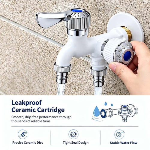 Dual Outlet Washing Machine Plastic Faucet, 1 In 2 Out Water Plastic Tap🚰