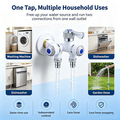 Dual Outlet Washing Machine Plastic Faucet, 1 In 2 Out Water Plastic Tap🚰