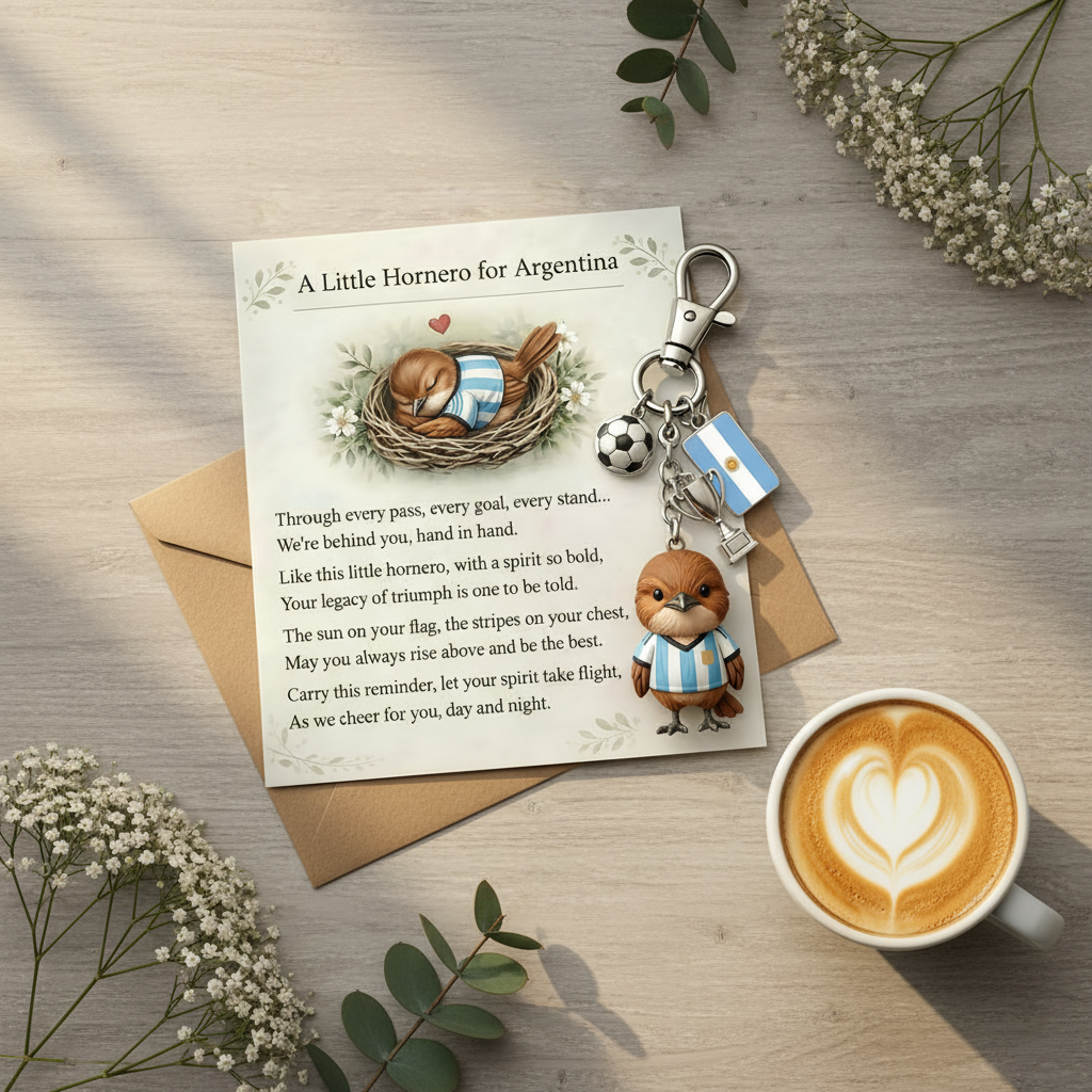 💖The Spirit of Argentina: Little Hornero Soccer Keychain & Keepsake Poem