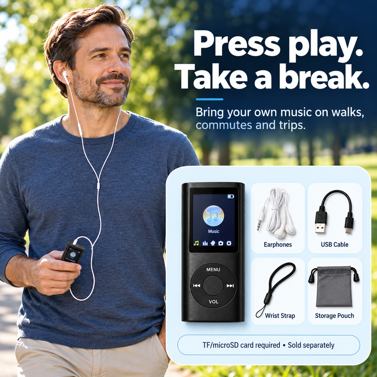 🔥 LAST DAY 49% OFF 🔥 -🎵 Pocket MP3 Player – Offline Music, Bluetooth Audio & LCD Screen
