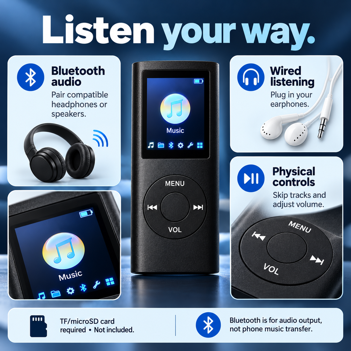 🔥 LAST DAY 49% OFF 🔥 -🎵 Pocket MP3 Player – Offline Music, Bluetooth Audio & LCD Screen