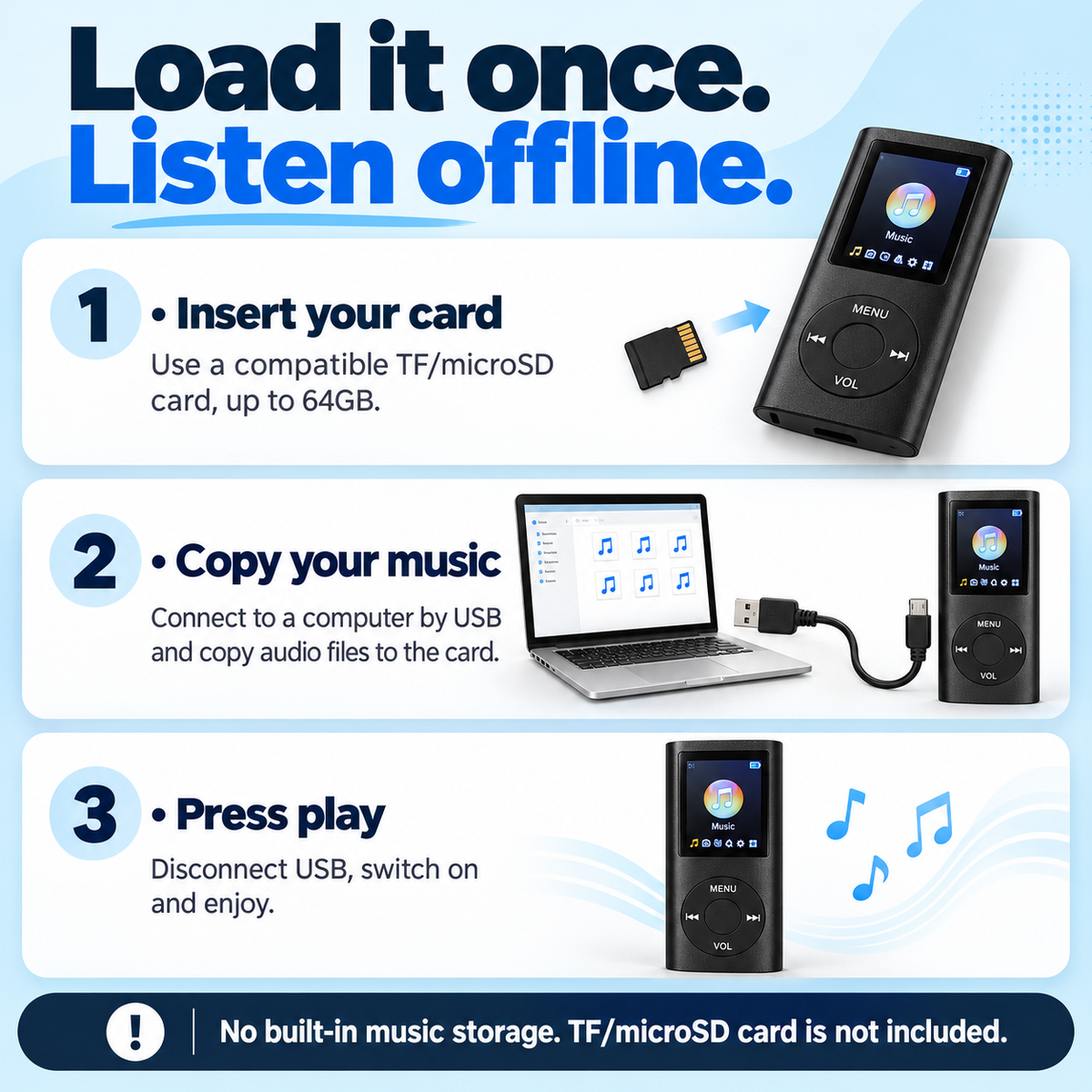 🔥 LAST DAY 49% OFF 🔥 -🎵 Pocket MP3 Player – Offline Music, Bluetooth Audio & LCD Screen