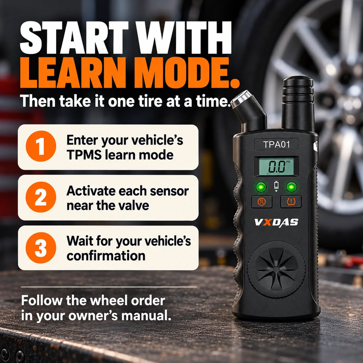 🛞 2-in-1 TPMS Relearn Tool & Digital Tire Pressure Gauge for GM