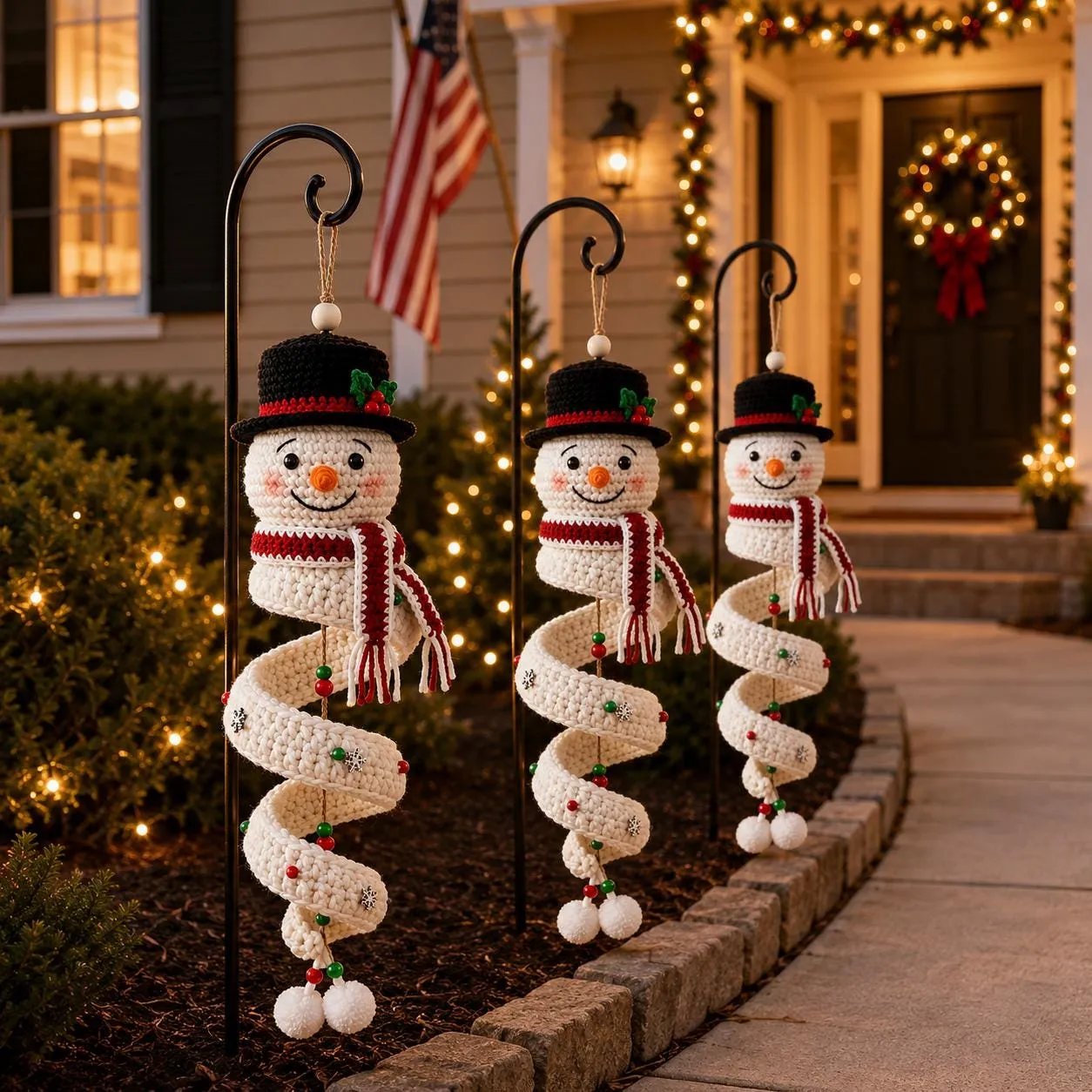 ☃️ Crochet Snowman Spiral Ornament DIY Kit | Complete Beginner-Friendly Set with Soft Yarn, Crochet Hook, Festive Beads, Snowflakes & Step-by-Step Guide 🧶🎄✨
