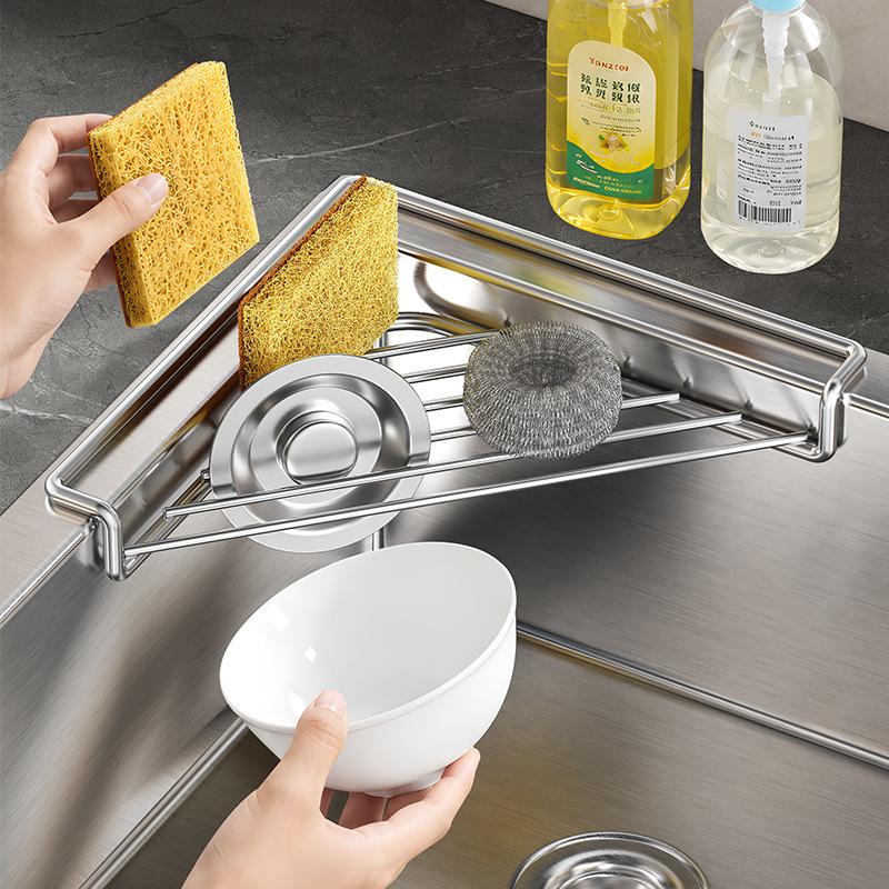 2PCS Stainless Steel Corner Sink Shelf with Triangular Open Wire Rack Design, Drainage and Raised Side✨