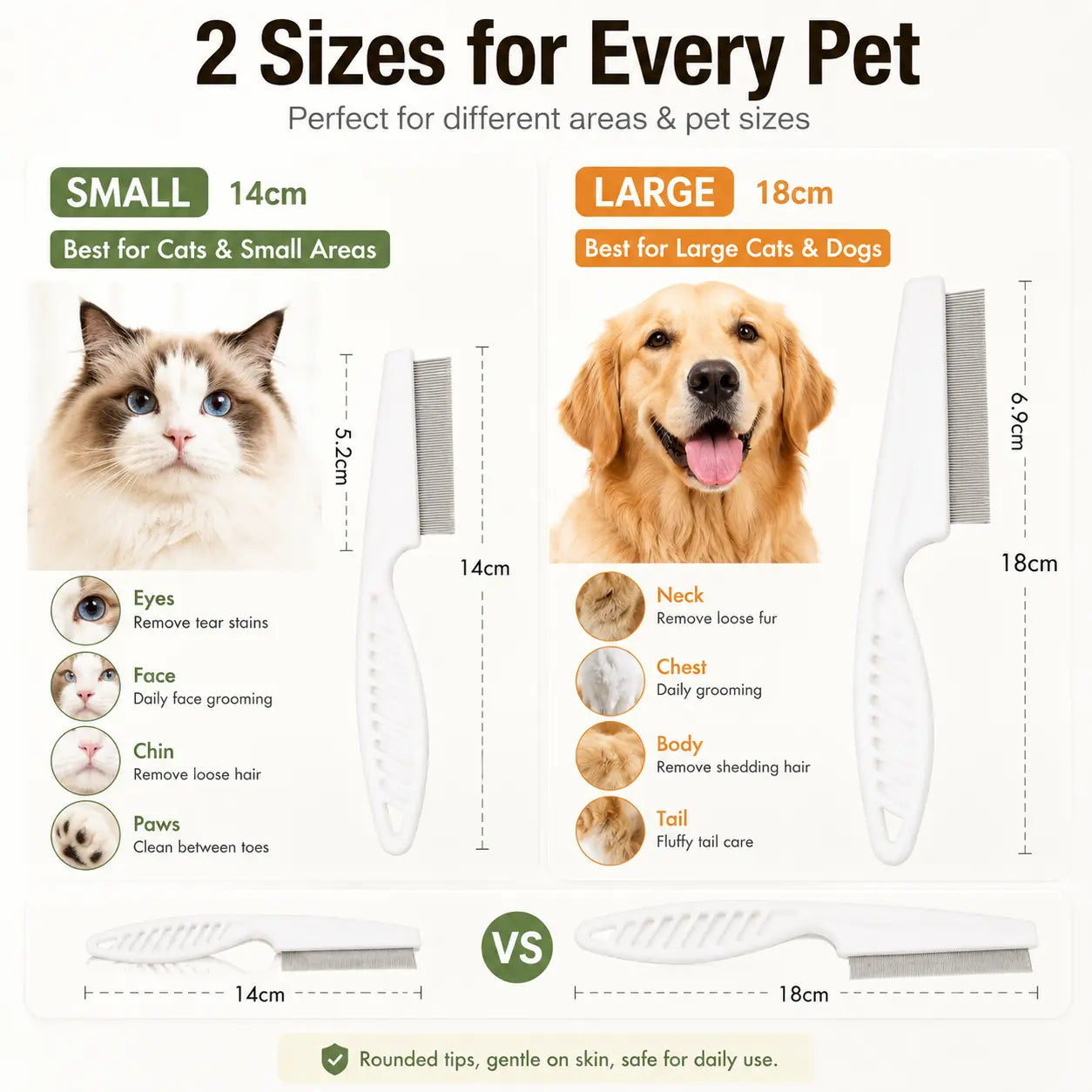 2 Pcs Pet Face Comb Set for Cats & Dogs, Fine Tooth Stainless Steel Grooming Comb🐱🪮