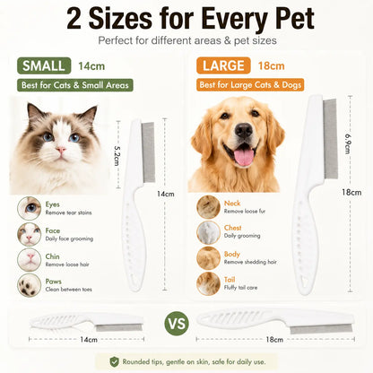 2 Pcs Pet Face Comb Set for Cats & Dogs, Fine Tooth Stainless Steel Grooming Comb🐱🪮