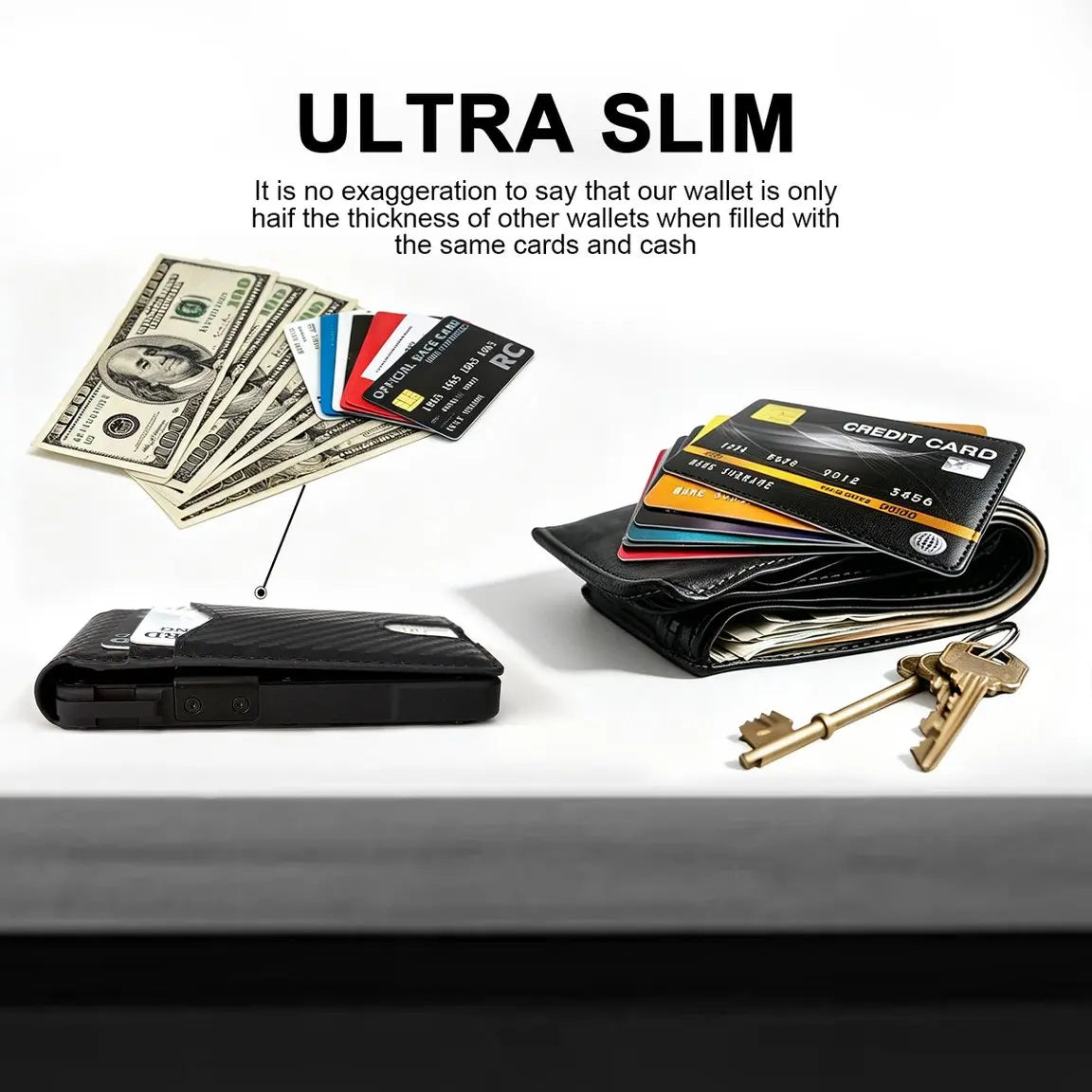 Men's RFID Minimalist Bifold Wallet - 1 ID Window, Pop‑Up Card Holder, Money Clip 💳