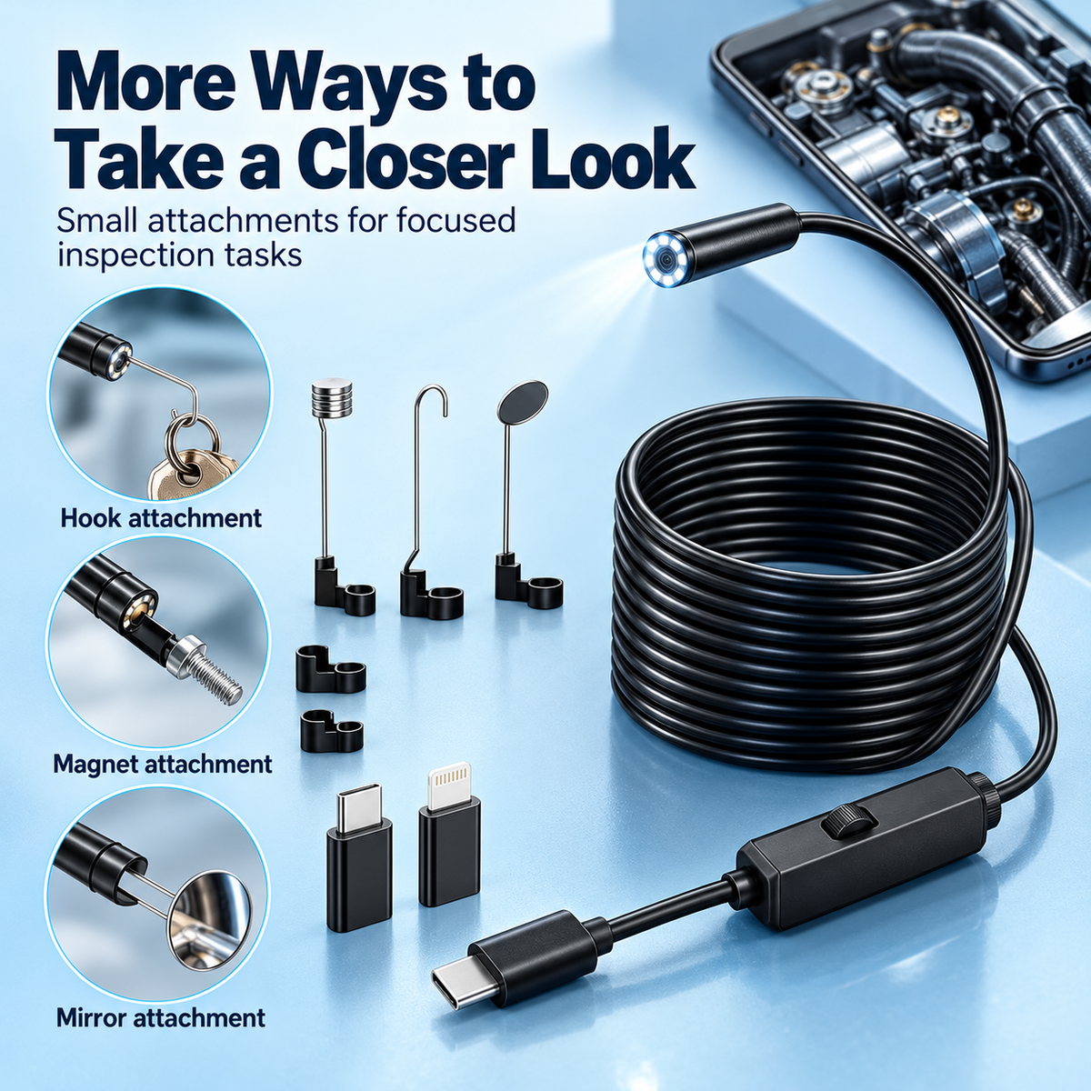 🔧 HD Inspection Camera – See Inside Tight Spaces 🔍