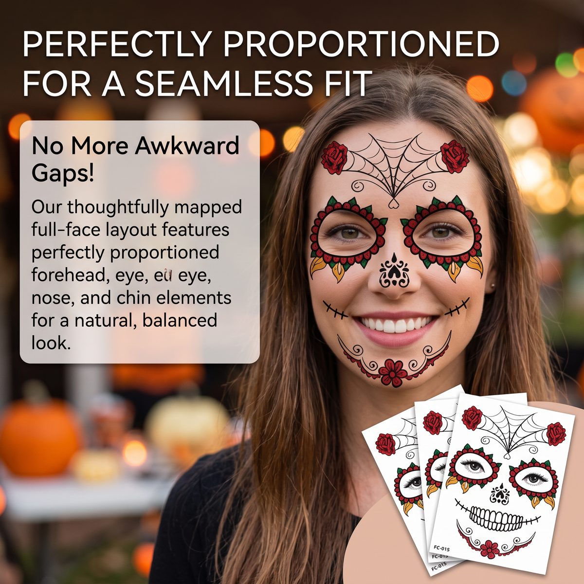 Mexican Dia De Los Muertos Temporary Face Tattoos - Sugar Skull Floral Face Decals 🎭