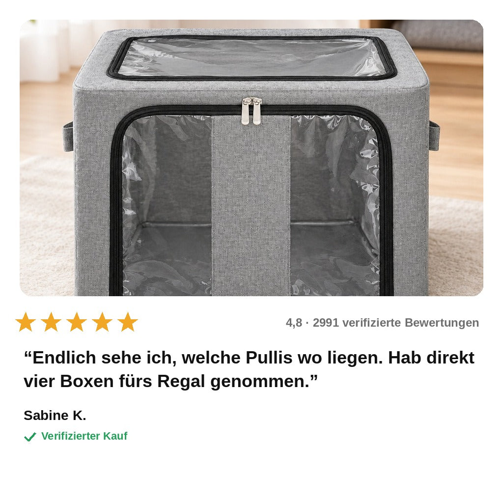 Faltbare Aufbewahrungsbox mit Sichtfenster – mit Reißverschluss-Deckel