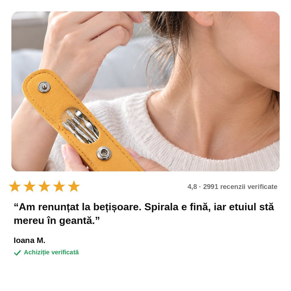 Set curățare urechi din inox – 6 instrumente, cu etui
