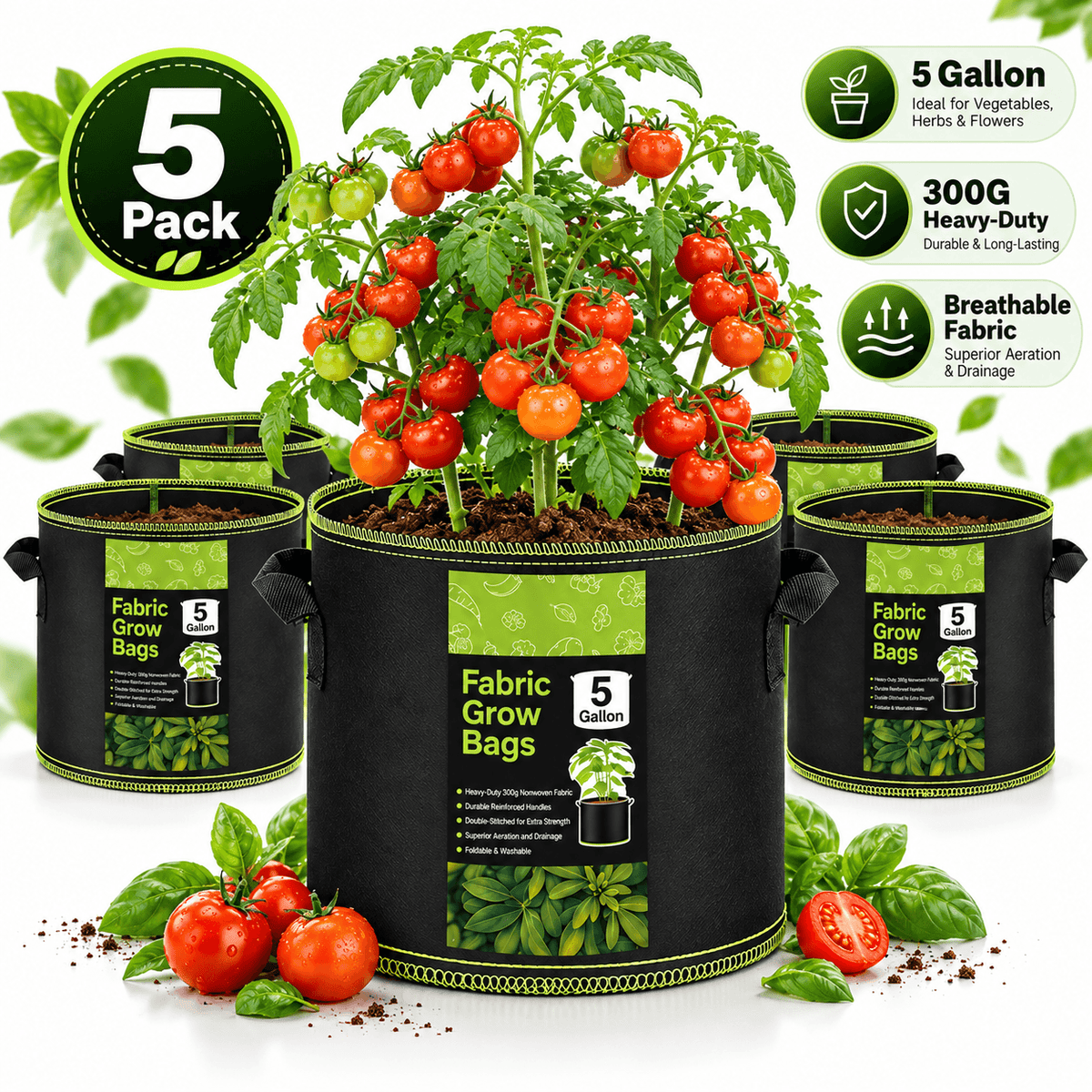 🌿 🥔Heavy Duty 5&10 Gallon Grow Bags 🥕🍅– Fabric Pots with Handles for Garden Plants