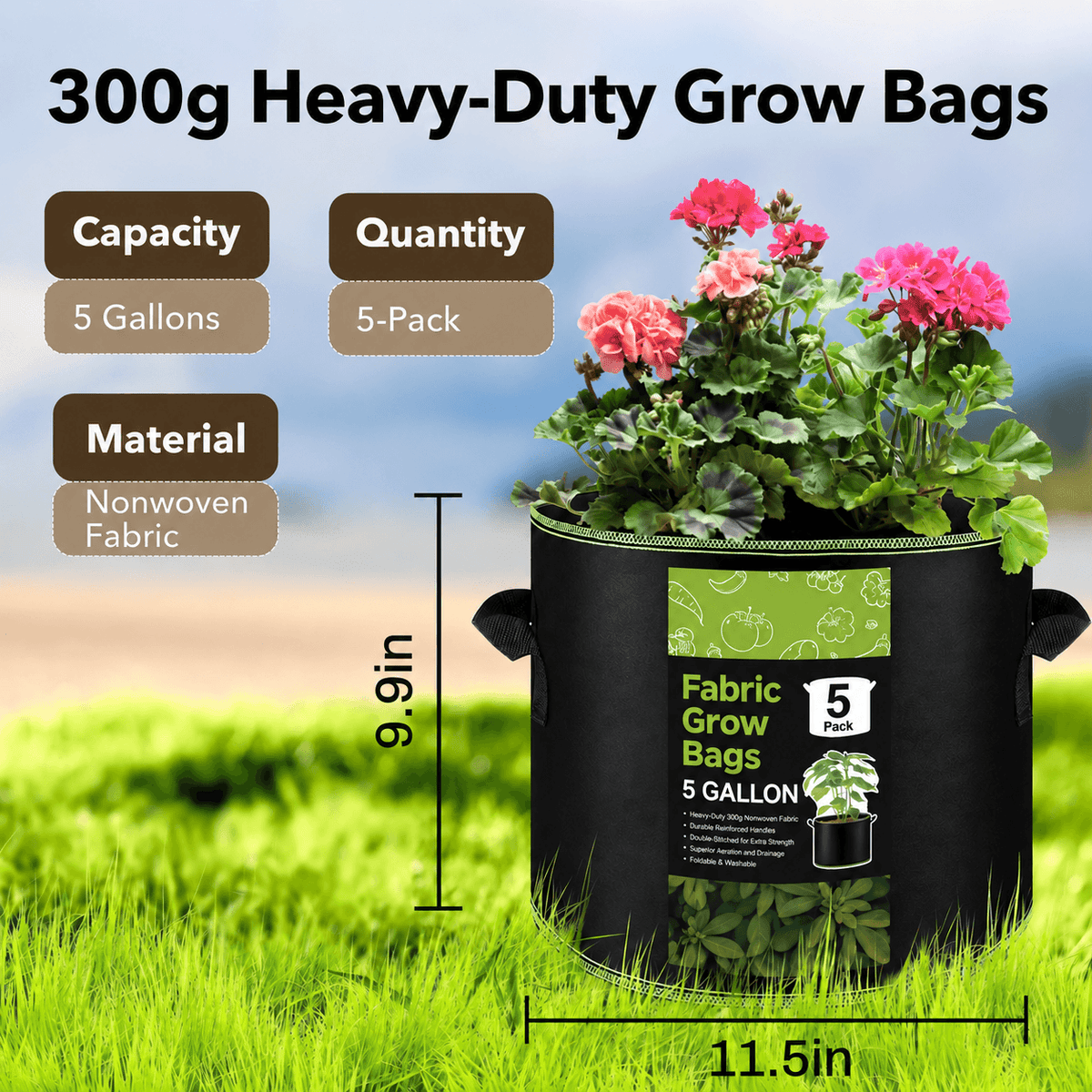 🌿 🥔Heavy Duty 5&10 Gallon Grow Bags 🥕🍅– Fabric Pots with Handles for Garden Plants