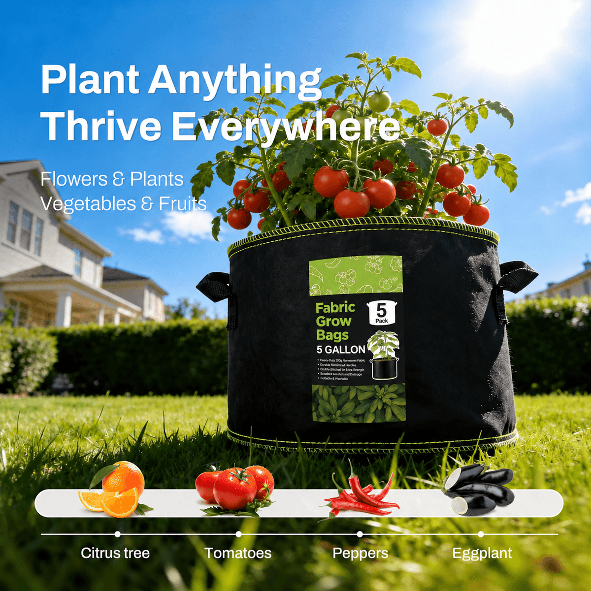 🌿 🥔Heavy Duty 5&10 Gallon Grow Bags 🥕🍅– Fabric Pots with Handles for Garden Plants
