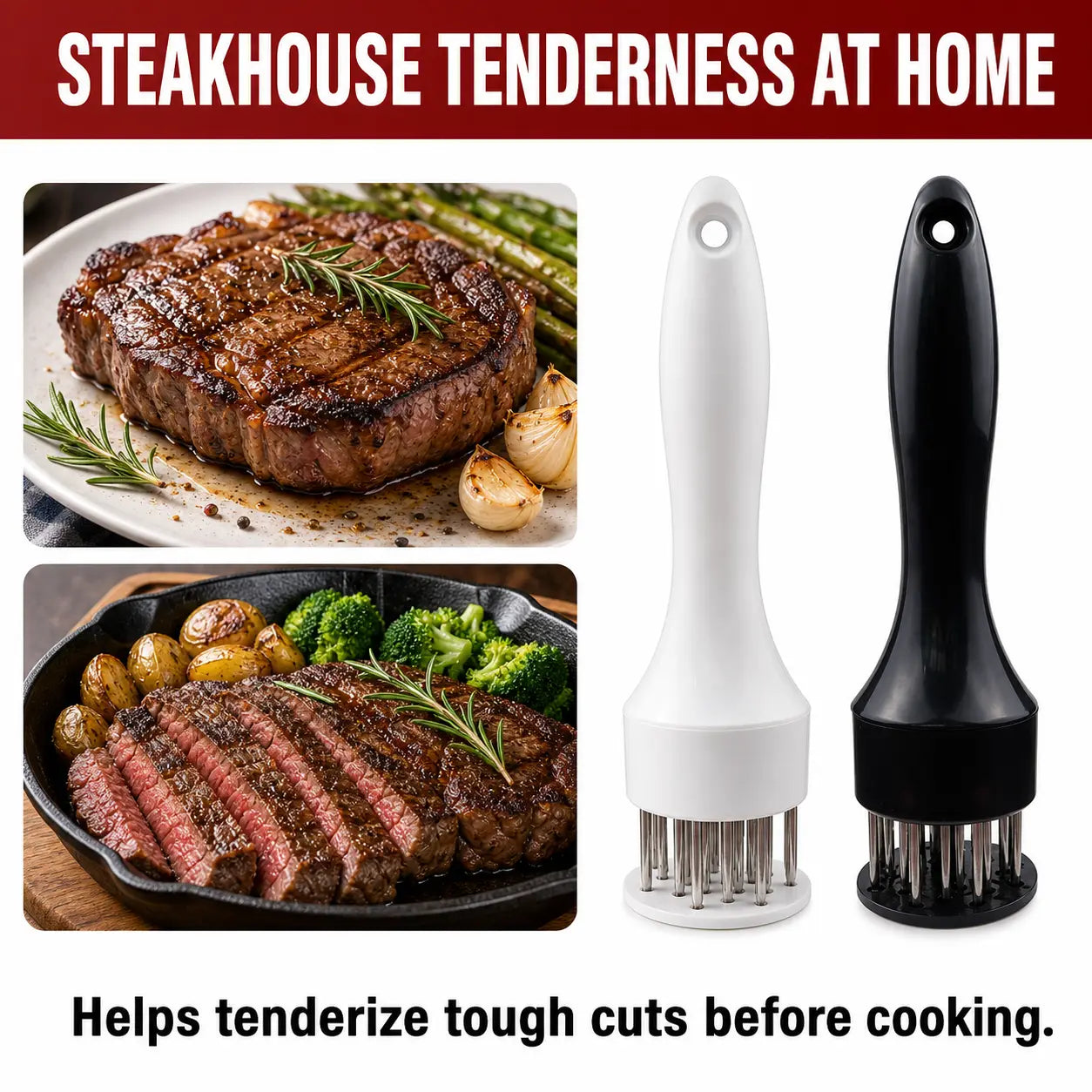 Stainless Steel Meat Tenderizer Tool – Multi-Needle Tenderizer for Fast Marinating & Juicier Meat