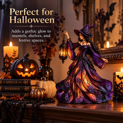🧙 Gothic Witch Lantern Figurine | Warm LED Glow for Shelves, Mantels & Halloween Displays 🎃