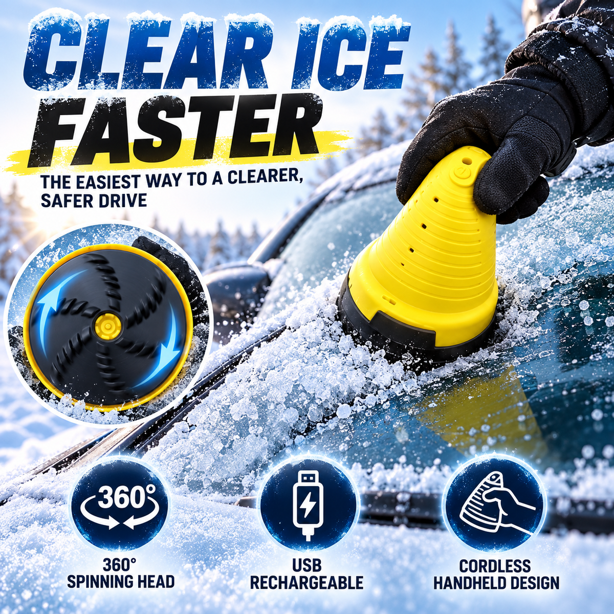 ❄️ Cordless Electric Ice Scraper – 360° Spinning Windshield De-Icer 🚗⚡