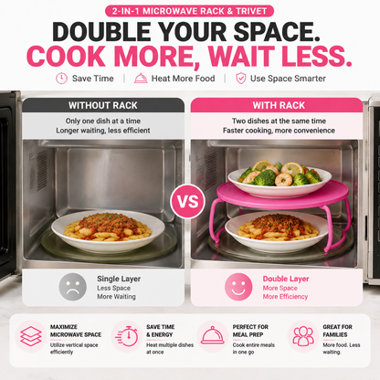🍽️ 2-in-1 Microwave Rack & Heat-Resistant Trivet – Double Your Microwave Space & Protect Your Table