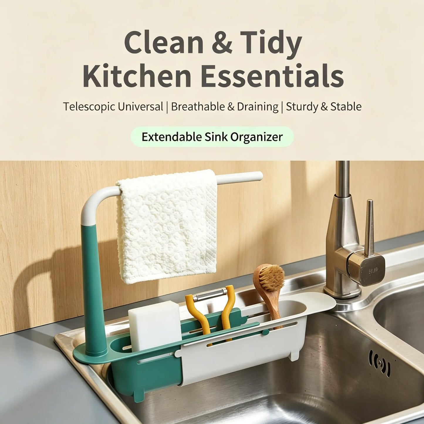 Expandable Sink Organizer Shelf - Waterproof Plastic Rack with No Mold Growth🛁