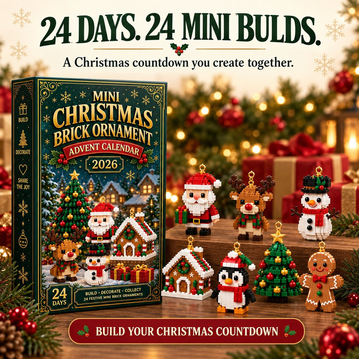 🔥49% OFF🎄 24Pcs Buildable Mini Christmas Ornament Advent Calendar for Holiday Decor