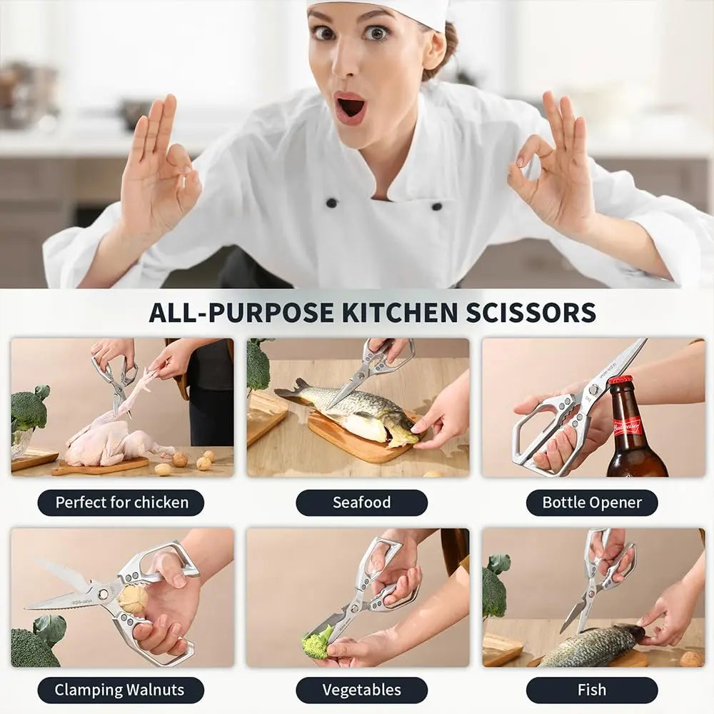 ✂️ Premium Japanese Steel Kitchen Shears 🧑‍🍳 Multi‑Purpose Heavy‑Duty Scissors For Meat, Fish & Fresh Herbs