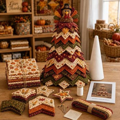 🔥LAST DAY 50% OFF - 🎄American Christmas Tree Quilt Kit – Easy Layered Fabric Holiday Décor for Quilting Lovers