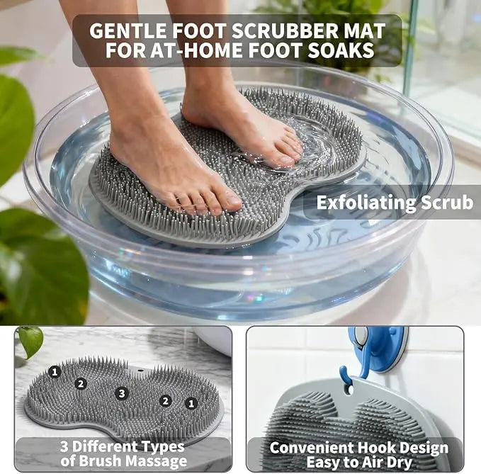 Silicone Shower Foot Scrubber Mat,Back & Feet Cleaning Pad