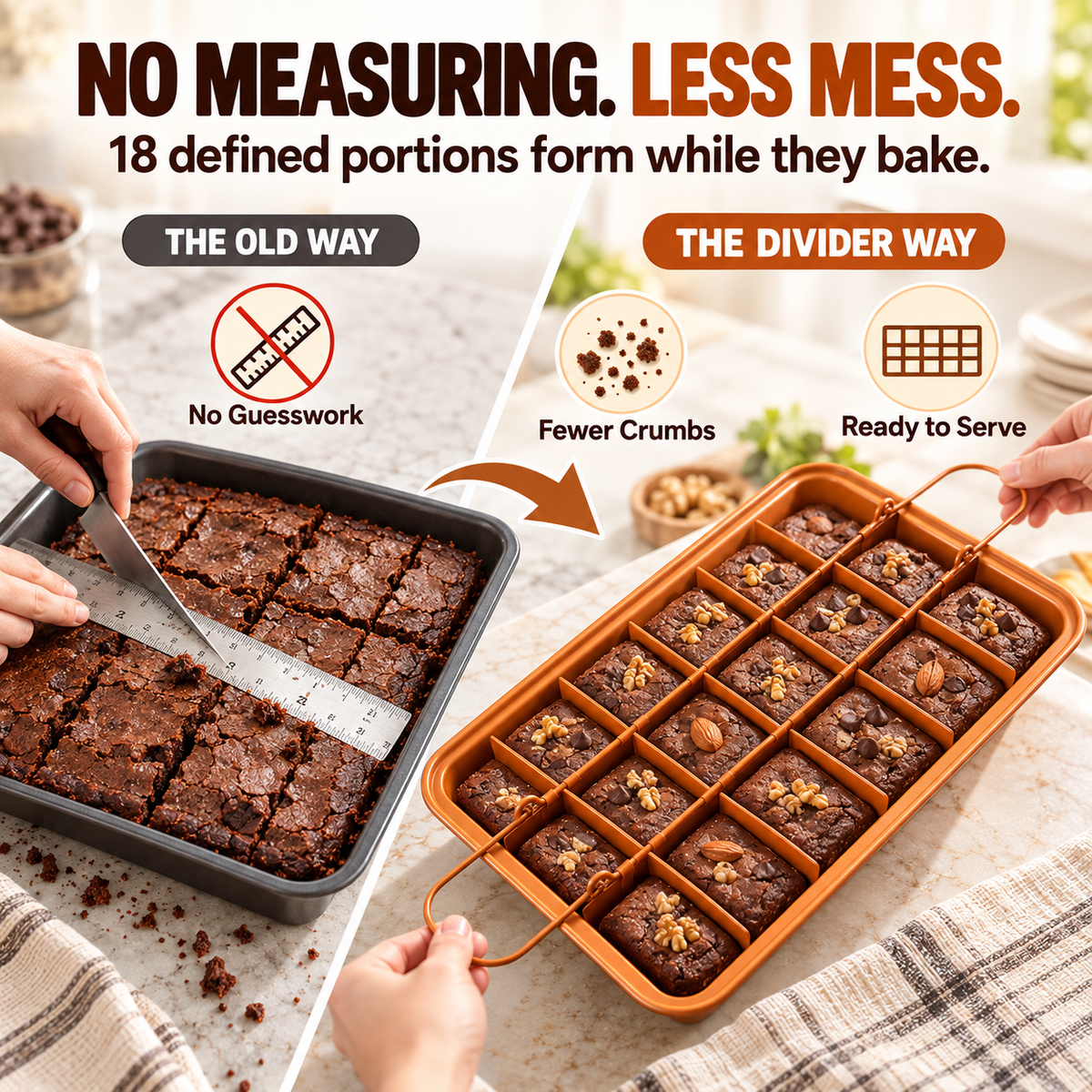 🍫 18-Section Removable Divider Brownie Pan – Thickened Carbon Steel Nonstick Baking Tray with Loose Bottom
