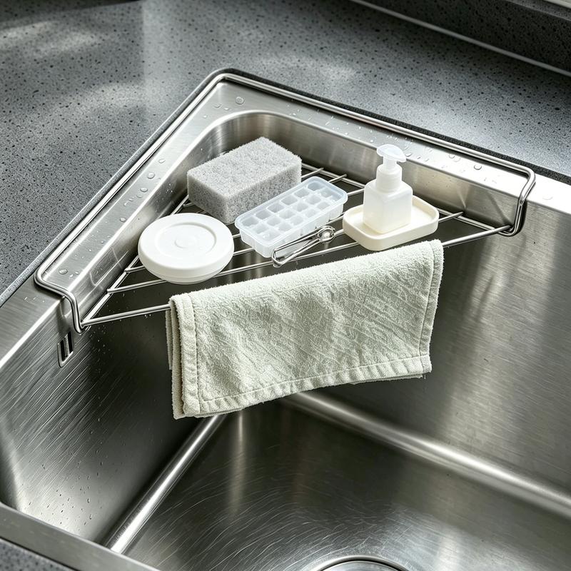 2PCS Stainless Steel Corner Sink Shelf with Triangular Open Wire Rack Design, Drainage and Raised Side✨