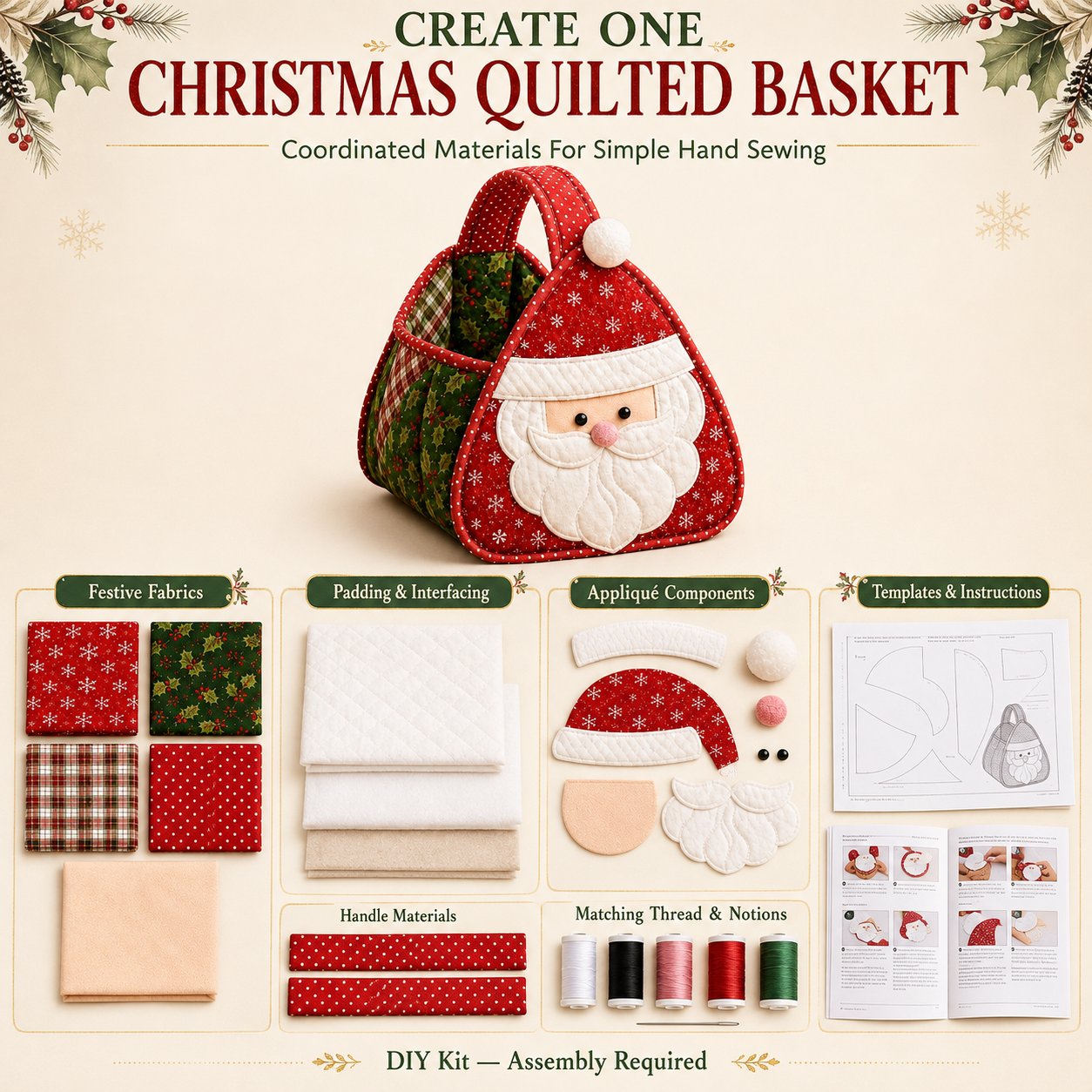 ⏳ Last Day 49% OFF – 🎄 Christmas Character Quilted Carry Basket🎁✨