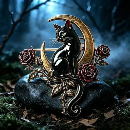 🐈‍⬛ Black Cat Crescent Moon Brooch--Wear a Little Midnight Magic🌙