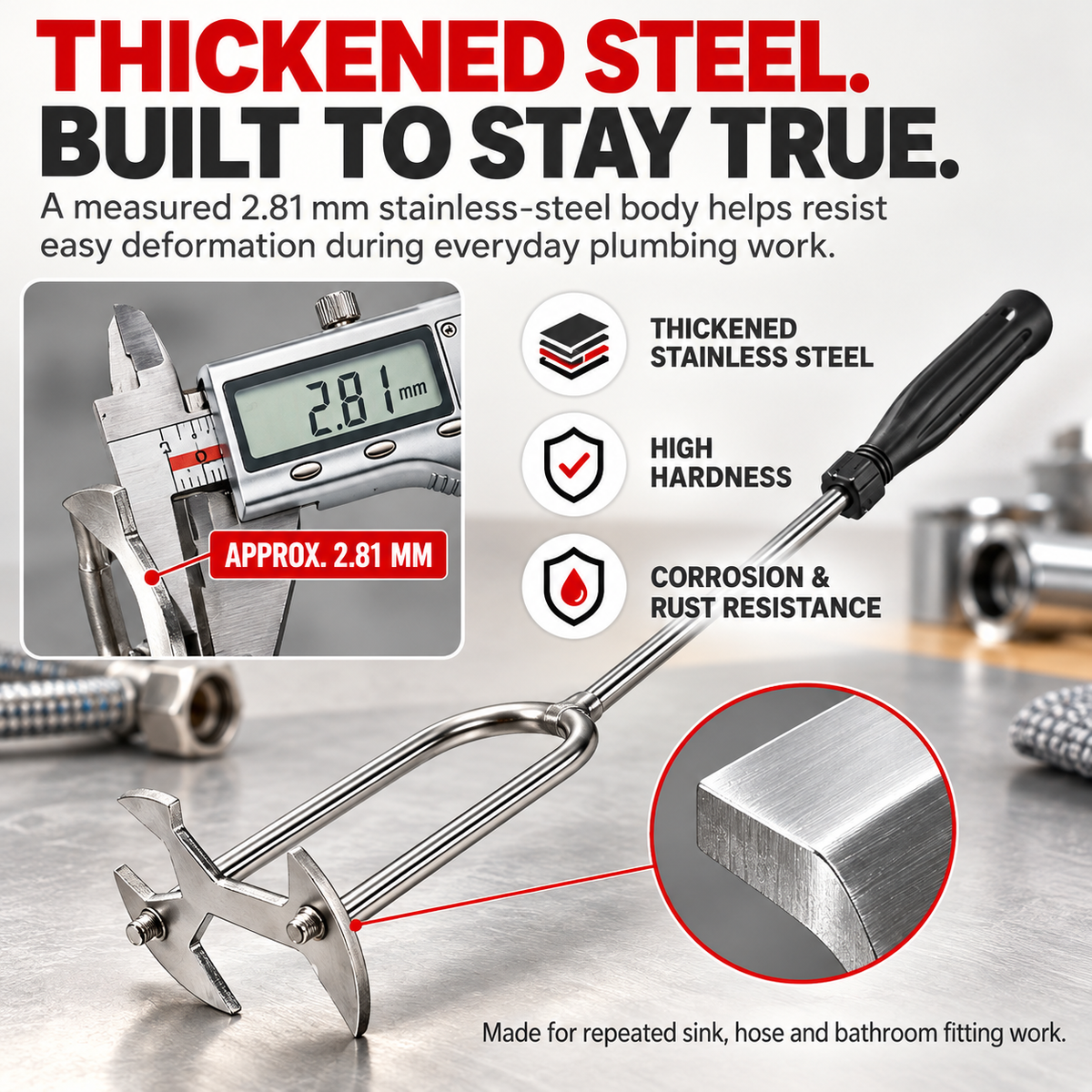 🔧 7-Opening Universal Sink & Bathroom Wrench – Stainless Steel Multi-Size Plumbing Tool for Tight Spaces