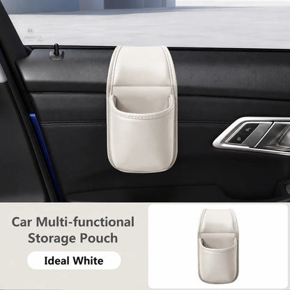 Leather car door storage pocket - double-layer compartments, scratch-proof flannel lining💼