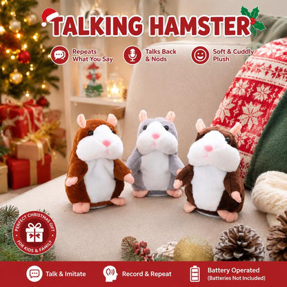 🐹💝70% OFF!!!-Ready for Christmas!🎄🎁Talking Hamster Plush – repeats whatever you say, auto head-shaking, hilarious fun for kids & adults