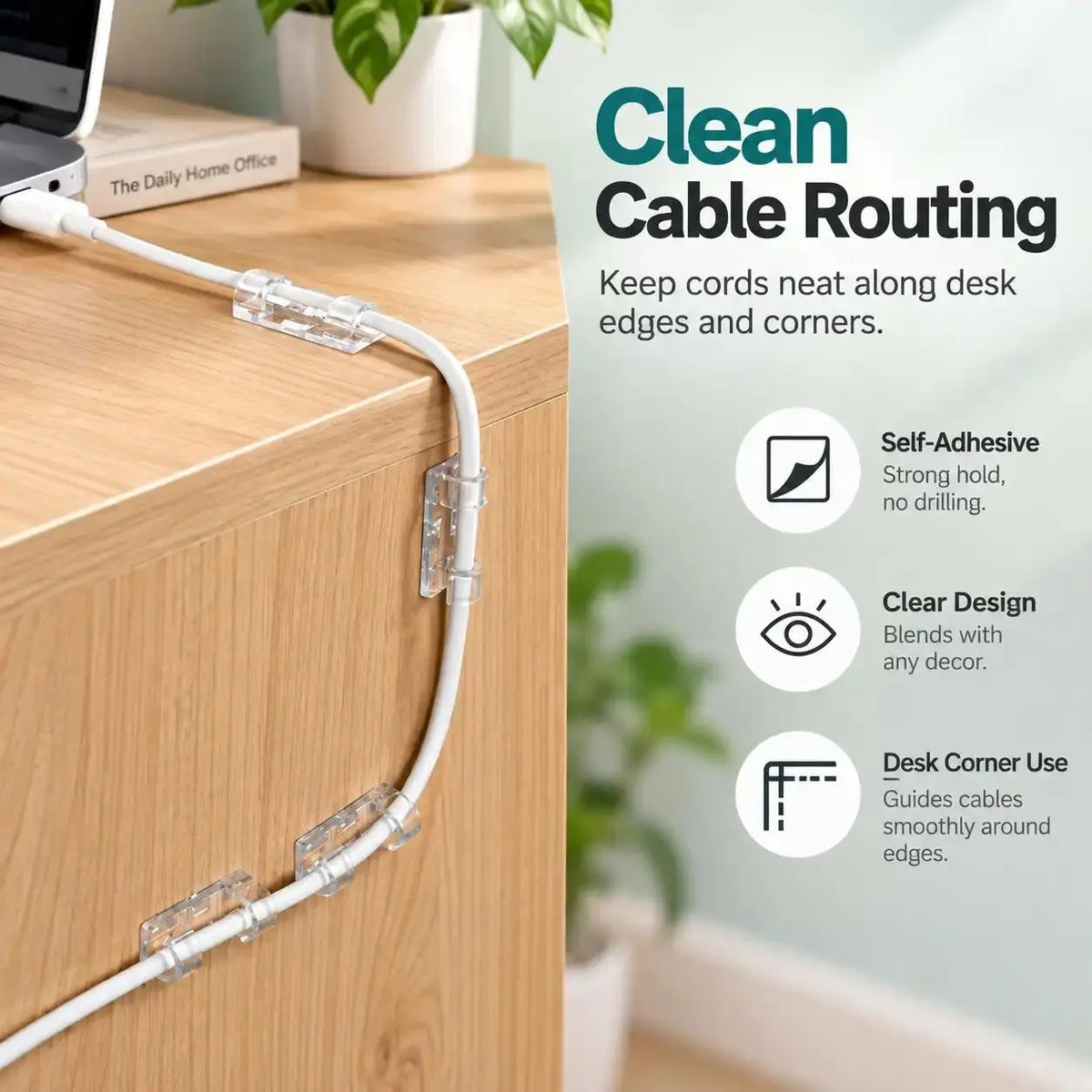 20Pcs Self-Adhesive Cable Clips, Space-Saving Wire Cord Organizer