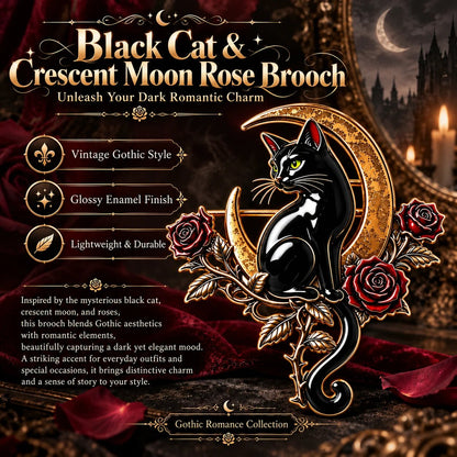 🐈‍⬛ Black Cat Crescent Moon Brooch--Wear a Little Midnight Magic🌙