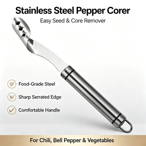 Stainless Steel Pepper Corer Seed Remover Tool, Chili Bell Pepper Core Deseeder 🌶️