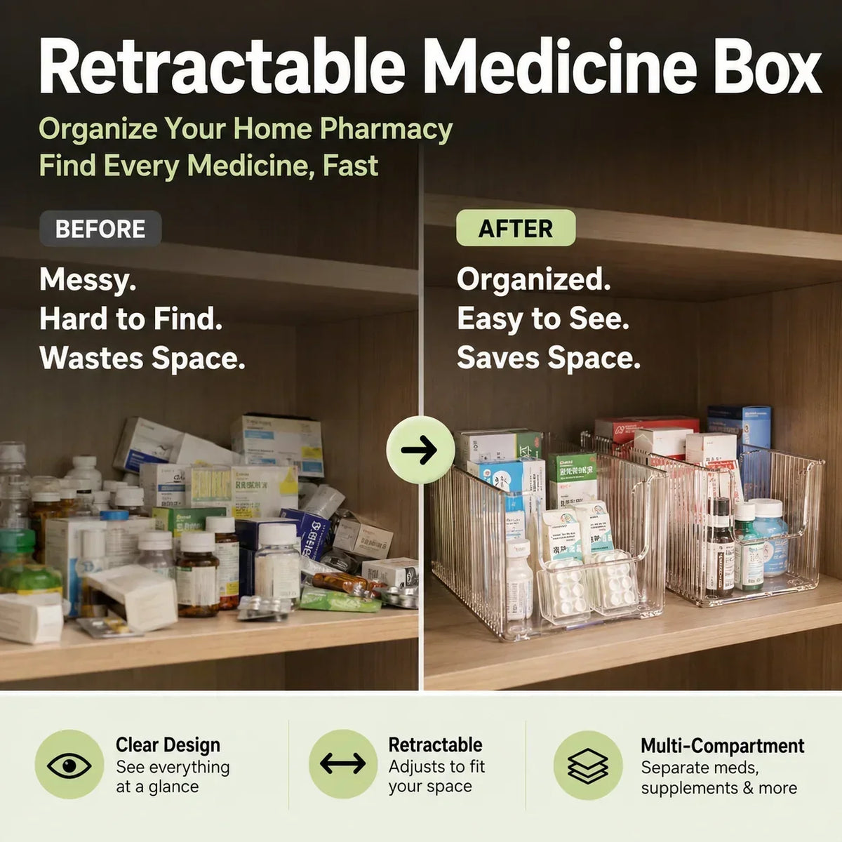 🔥 Transparent Expandable Medicine Organizer — expandable, perfect for a tidy medicine cabinet 💊🗄️