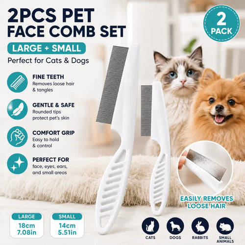 2 Pcs Pet Face Comb Set for Cats & Dogs, Fine Tooth Stainless Steel Grooming Comb🐱🪮