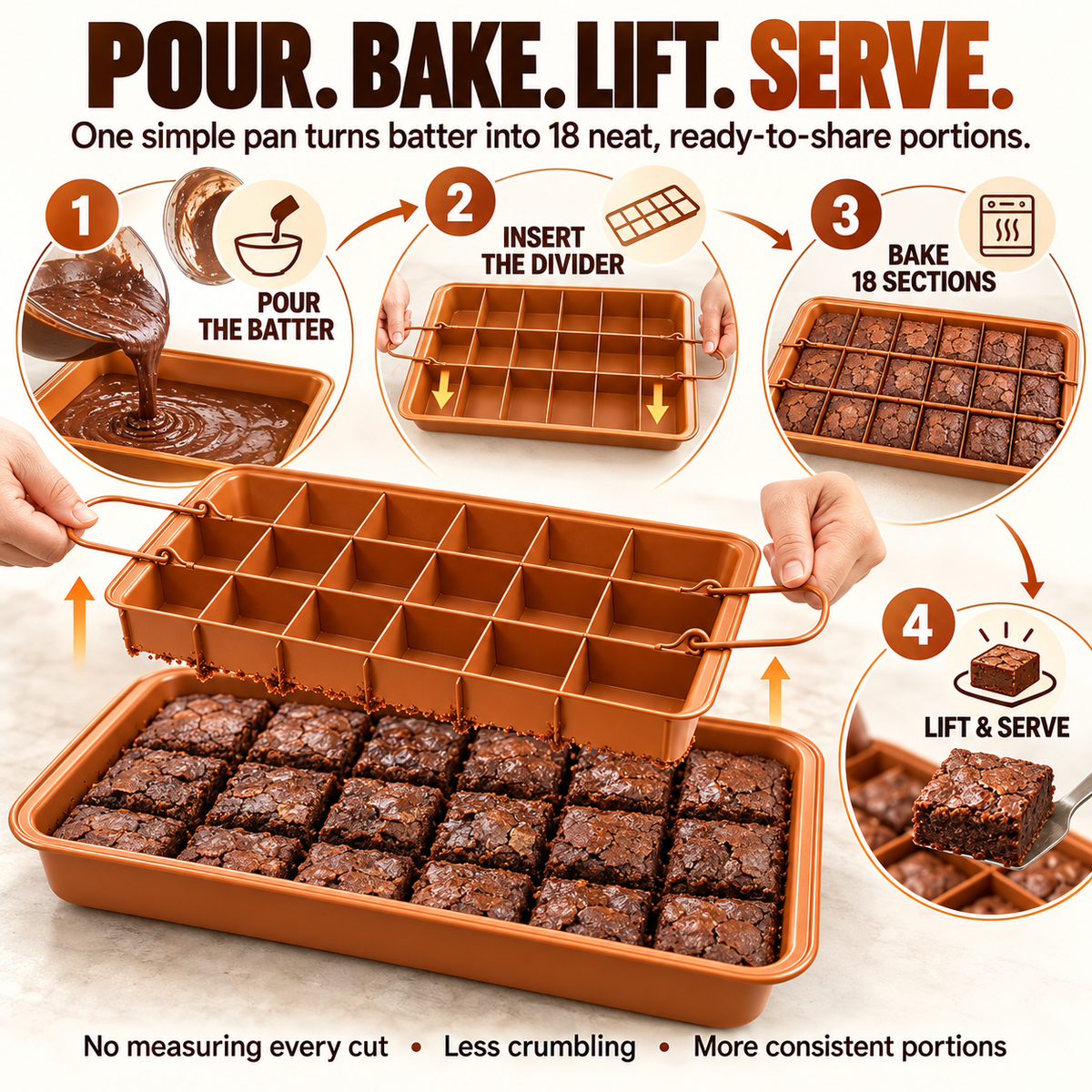 🍫 18-Section Removable Divider Brownie Pan – Thickened Carbon Steel Nonstick Baking Tray with Loose Bottom