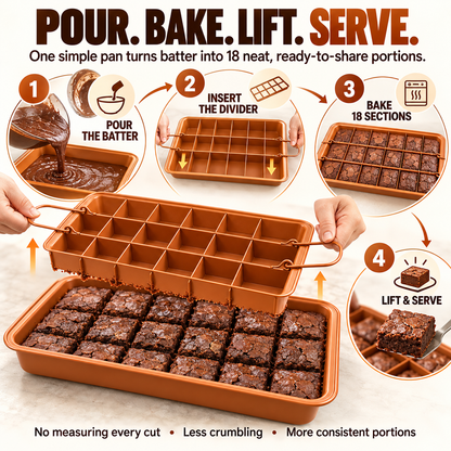 🍫 18-Section Removable Divider Brownie Pan – Thickened Carbon Steel Nonstick Baking Tray with Loose Bottom