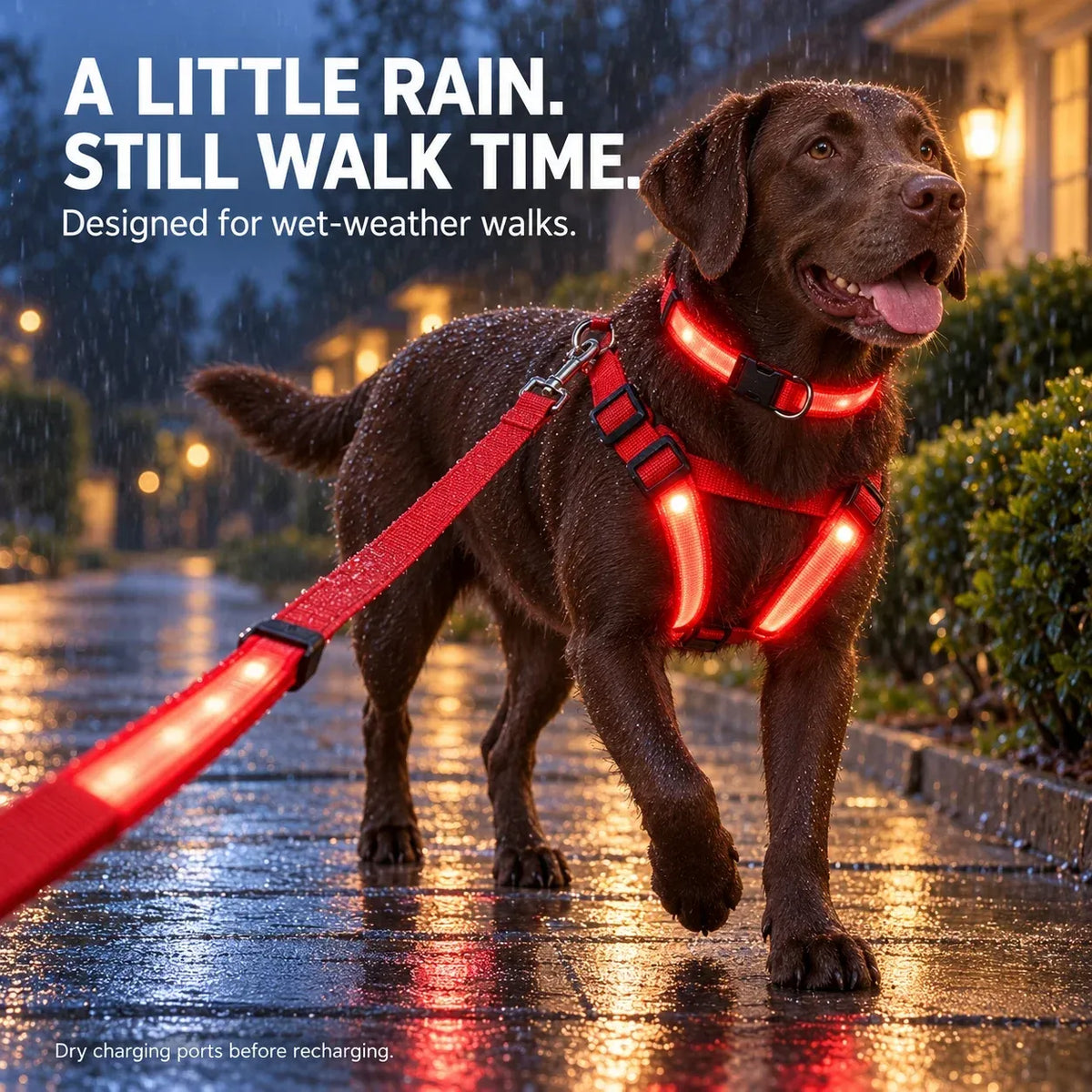 🐕 Rechargeable LED Dog Walking Kit ✨ Light-Up Harness, Collar & Leash for Safer Night Walks