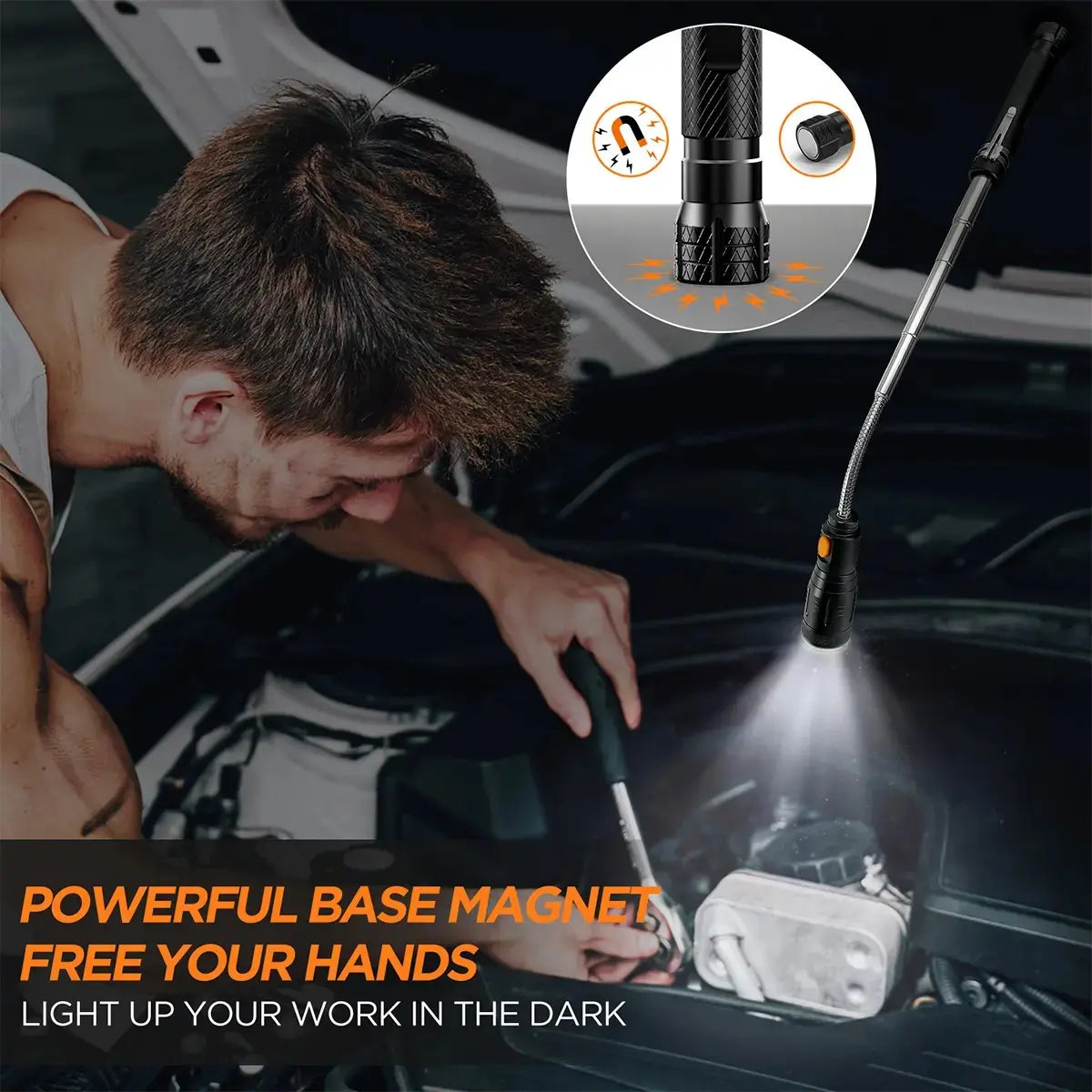 Extendable Magnetic Pickup Tool with LED Flashlight – Telescoping Gadget Gift for Men