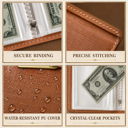 100‑Transparent‑Pocket Currency Collectors Album, Top‑Grade PU Leather📘