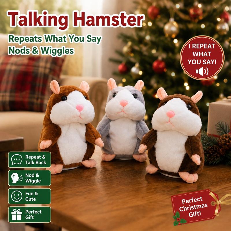 🐹💝70% OFF!!!-Ready for Christmas!🎄🎁Talking Hamster Plush – repeats whatever you say, auto head-shaking, hilarious fun for kids & adults