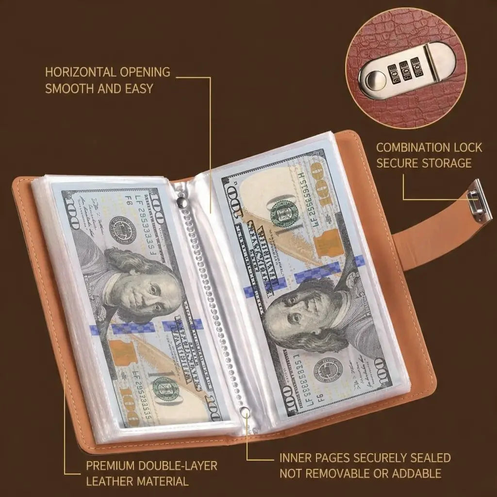 100‑Transparent‑Pocket Currency Collectors Album, Top‑Grade PU Leather📘