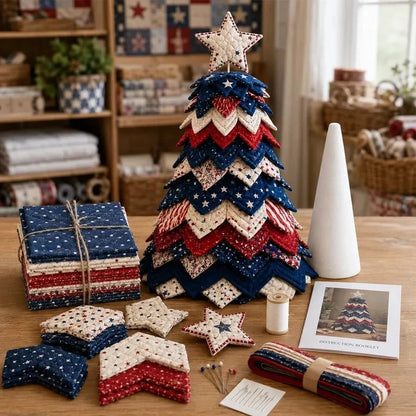 🔥LAST DAY 50% OFF - 🎄American Christmas Tree Quilt Kit – Easy Layered Fabric Holiday Décor for Quilting Lovers