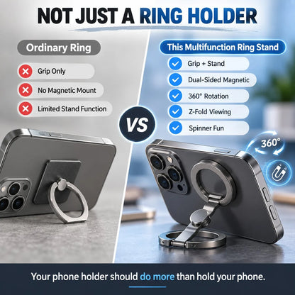🧲 Snap. Spin. Stand. — 360° Dual-Magnetic MagSafe Phone Ring & Fidget Stand